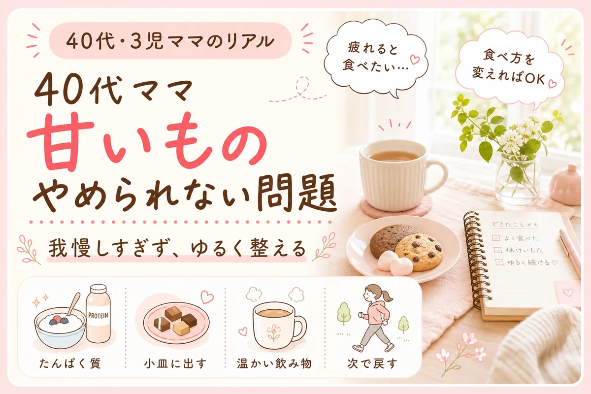40代3児ママ向け｜甘いものをやめられない悩みと無理しない食事改善イメージ