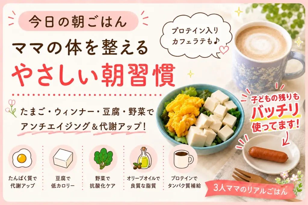 豆腐・卵・野菜の朝ごはんとプロテイン入りカフェラテで体を整える3児ママのやさしい朝習慣